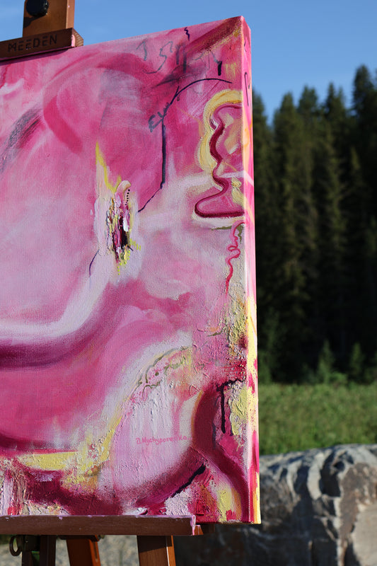 Unfolded, Unafraid – original abstract painting by Olia Nychyporenko (artbyOliaN), expressing softness, emotional presence, and fearless authenticity.
