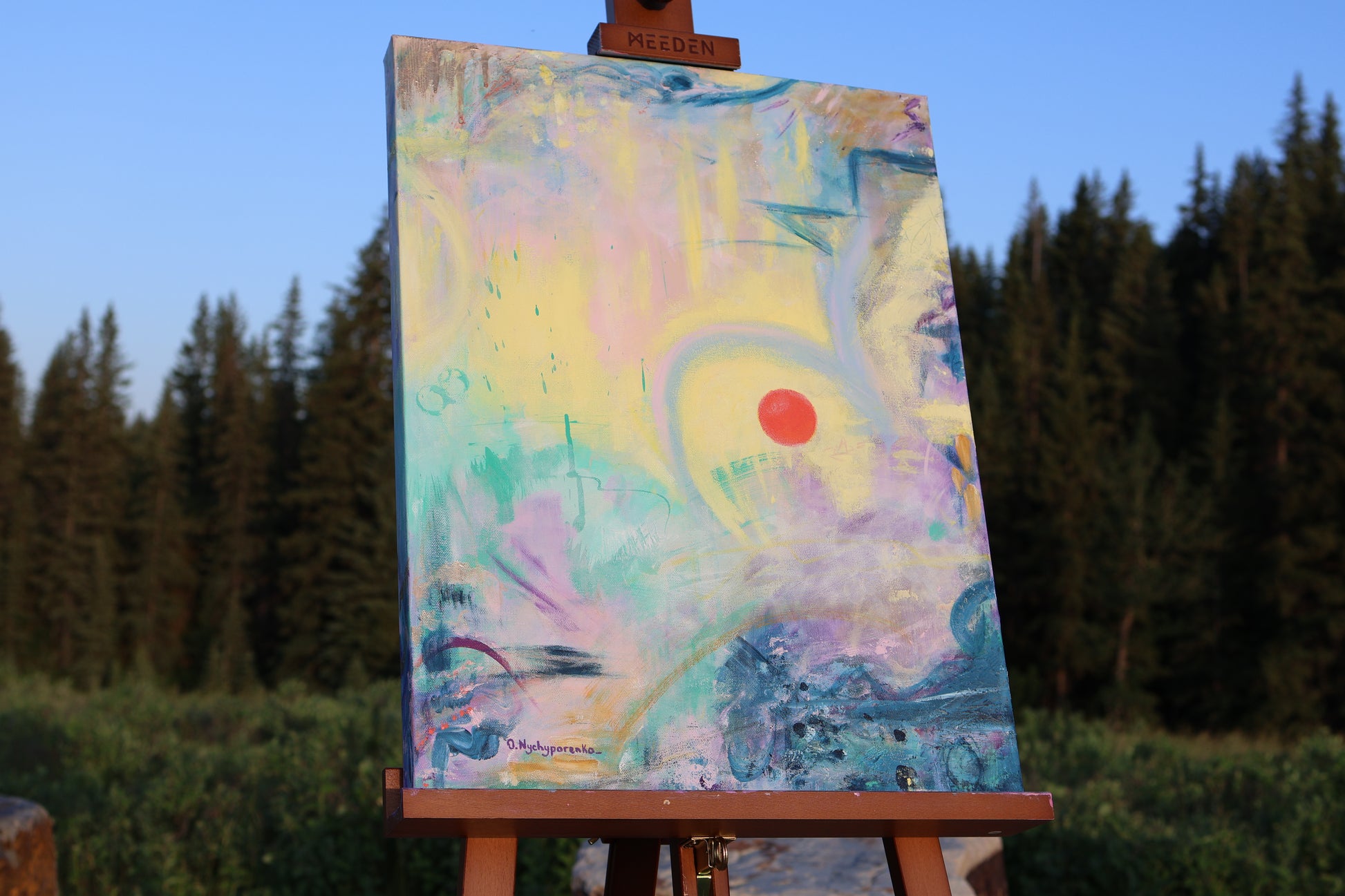 Rooted in Light to Come – abstract painting by Olia Nychyporenko (artbyOliaN), exploring softness, healing, and future light through layered texture.

